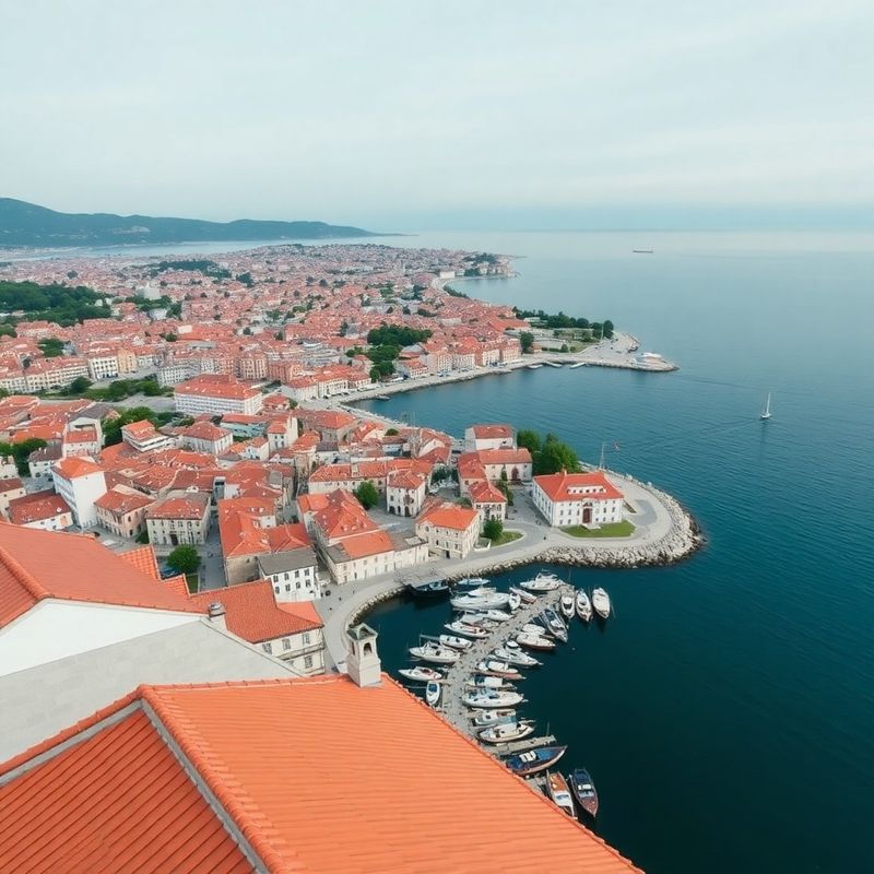 Zračni pogled na središče Kopra z jadranskim zalivom